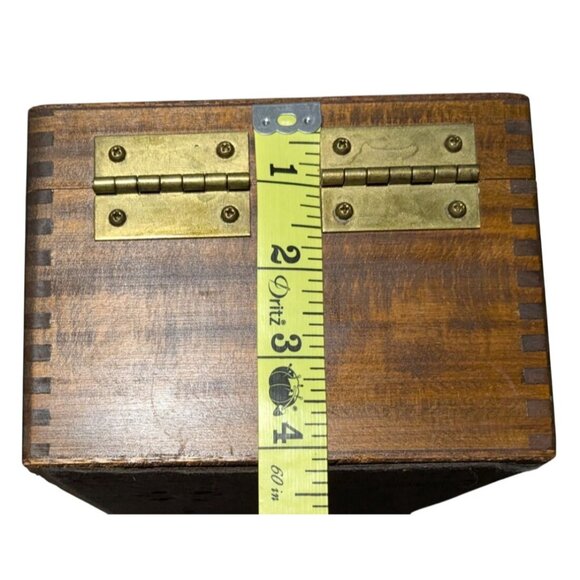 Wooden Dovetail Box Metal Blade Insert Hinged Lid Library card index oak vintage - Picture 14 of 16